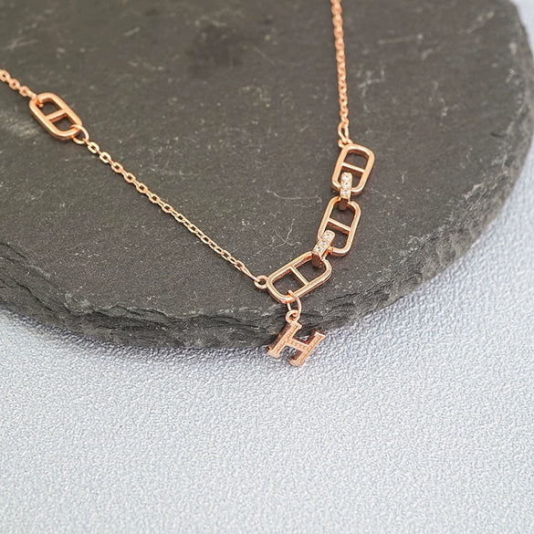 925 Sterling Silver Letter H Pendant Necklace With Electroplated Cross Chain Simple Text Style Clavicle Necklace For Women