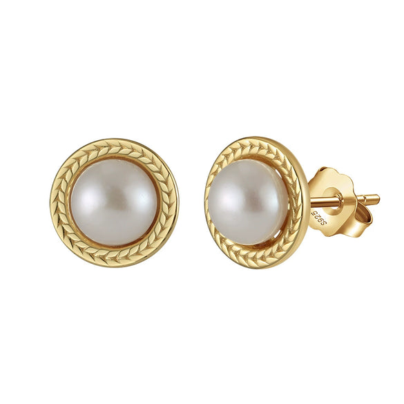 925 Sterling Silver Light Luxury Fresh Water Pearl Geometric Electroplated Women's Earrings