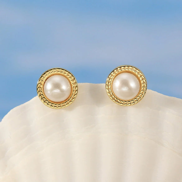 925 Sterling Silver Light Luxury Fresh Water Pearl Geometric Electroplated Women's Earrings