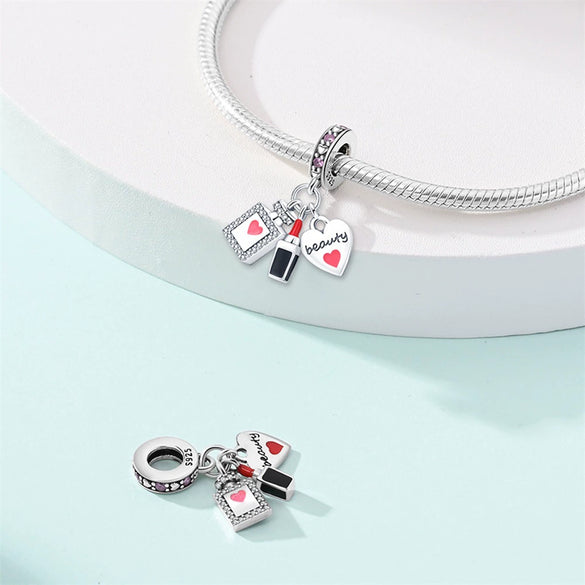 Sterling Silver Lipstick Perfume Threepiece Set Charm Diy Bracelet Jewelry Accessories Dripping Oil