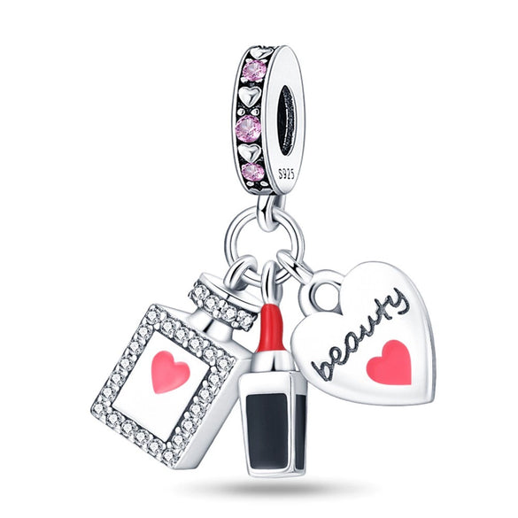 Sterling Silver Lipstick Perfume Threepiece Set Charm Diy Bracelet Jewelry Accessories Dripping Oil