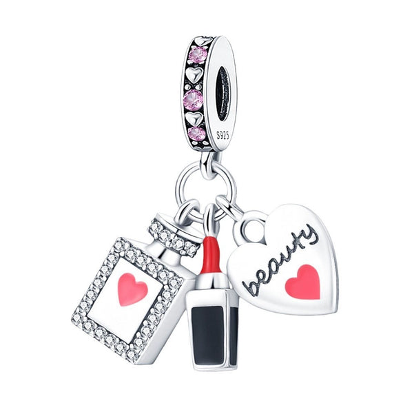 Sterling Silver Lipstick Perfume Threepiece Set Charm Diy Bracelet Jewelry Accessories Dripping Oil