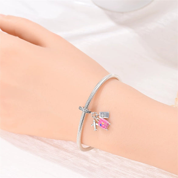 925 Sterling Silver Luggage Aircraft Passport Diy Jewelry Accessories Pendant Bracelet With Dripping Oil Design