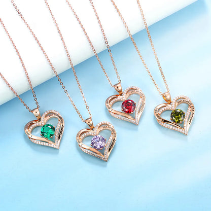 Sterling Silver MAMA Simple Style Shiny Letter Heart Shape Inlay Birthstone Zircon Pendant Necklace