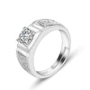 925 Sterling Silver Men's Geometric Adjustable Ring With Sandblasted Finish And Simulated Diamond Electroplated Fashion Jewelry