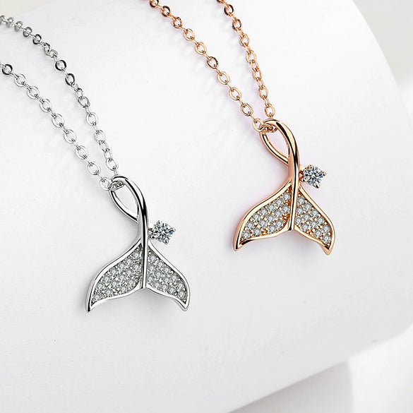 Sterling Silver Mermaid Tail Pendant Necklace Geometric Clavicle Chain Light Luxury Style For Women