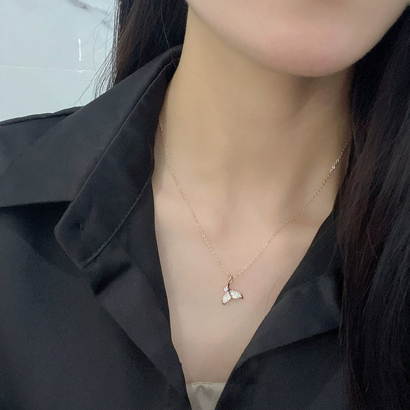 Sterling Silver Mermaid Tail Pendant Necklace Geometric Clavicle Chain Light Luxury Style For Women