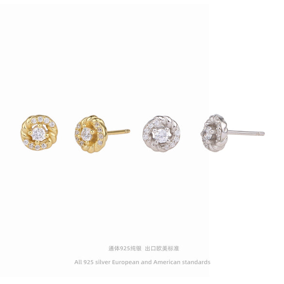 Sterling Silver Microembedded Twist Inlaid Zircon Earrings For Women