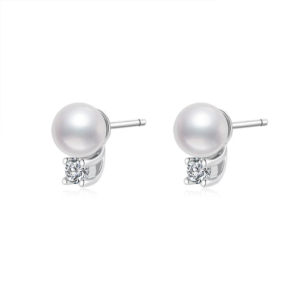 925 Sterling Silver Micropaved Moissanite And Natural Freshwater Pearl Earrings With Flower Pattern
