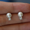 925 Sterling Silver Micropaved Moissanite And Natural Freshwater Pearl Earrings With Flower Pattern