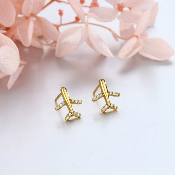 Sterling Silver Micropaved Stone Airplane Style Earrings With Electroplating