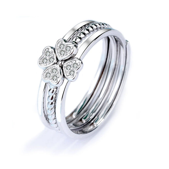 925 Sterling Silver Minimalist Four Leaf Clover Detachable Adjustable Ring For Women Diamond Inlay Lucky Floral Jewelry