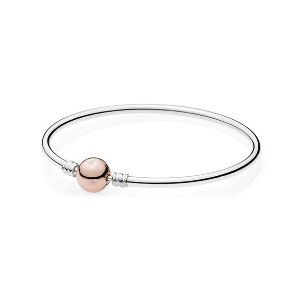 Sterling Silver Minimalist Geometric Bracelet With Round Clasp And Rose Gold Tone Finish For Unisex Jewelry Making