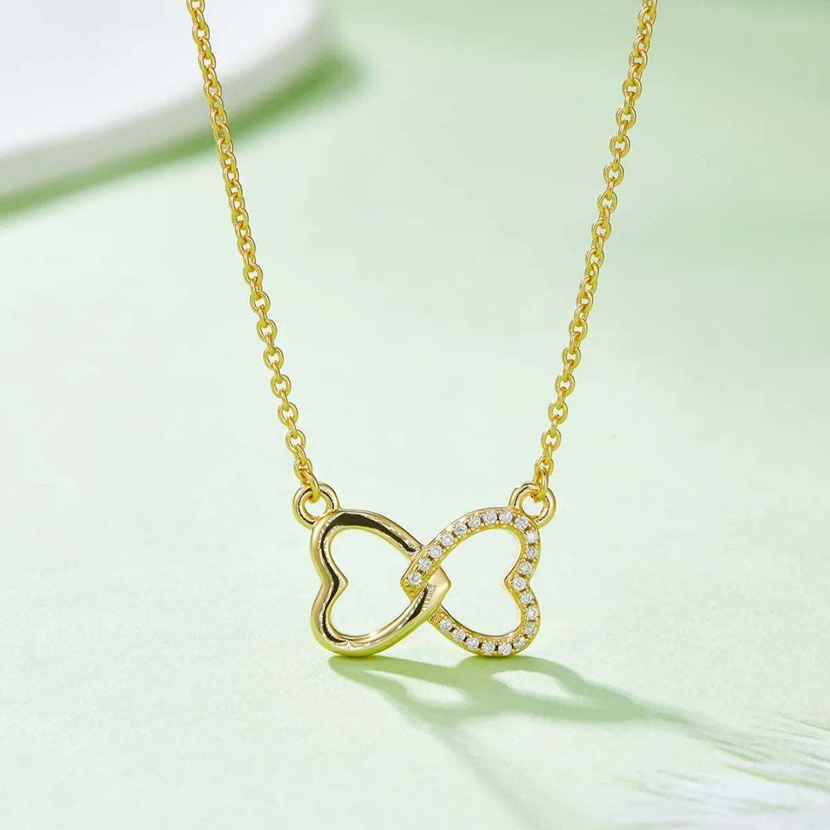 Sterling Silver Moissanite Cable Chain Plating Inlay Double Heart Heart Shape GRA Certificate Pendant Necklace