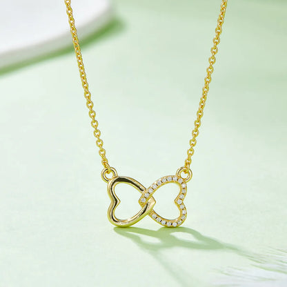 Sterling Silver Moissanite Cable Chain Plating Inlay Double Heart Heart Shape GRA Certificate Pendant Necklace