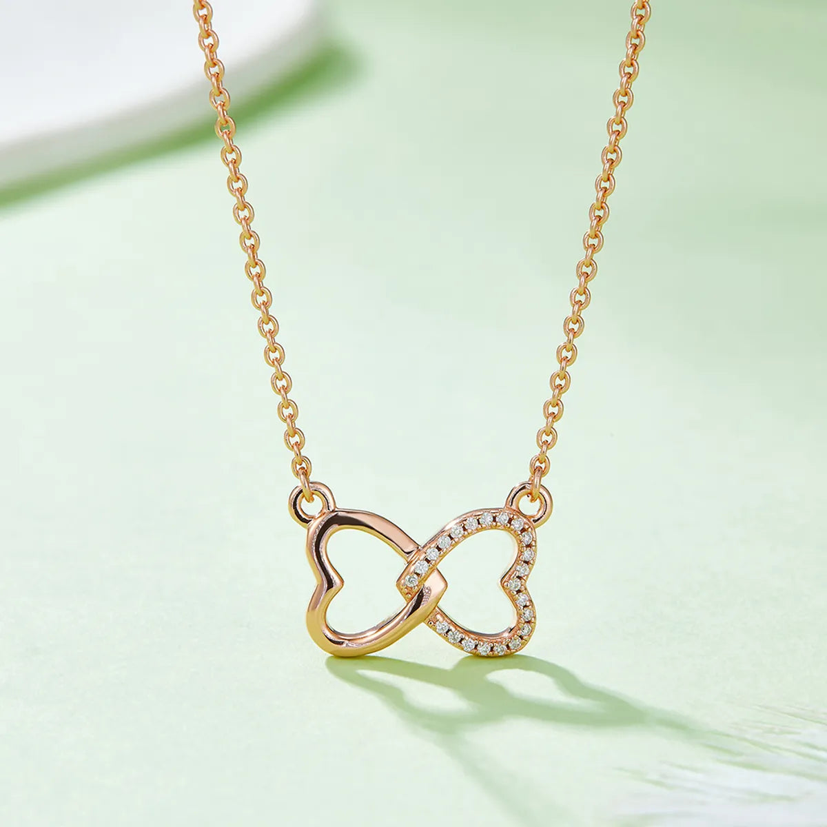 Sterling Silver Moissanite Cable Chain Plating Inlay Double Heart Heart Shape GRA Certificate Pendant Necklace