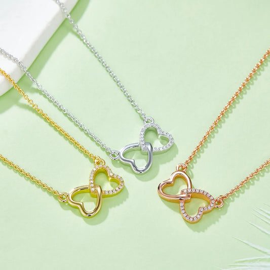 Sterling Silver Moissanite Cable Chain Plating Inlay Double Heart Heart Shape GRA Certificate Pendant Necklace