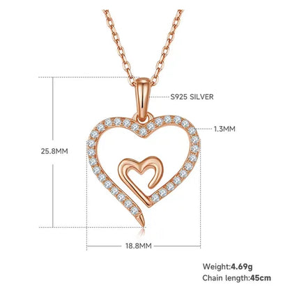 Sterling Silver Moissanite Cable Chain Plating Inlay Heart Shape GRA Certificate Pendant Necklace