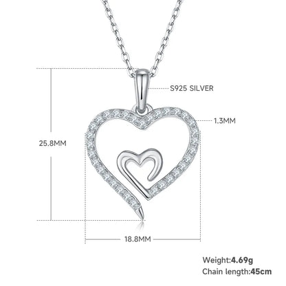 Sterling Silver Moissanite Cable Chain Plating Inlay Heart Shape GRA Certificate Pendant Necklace