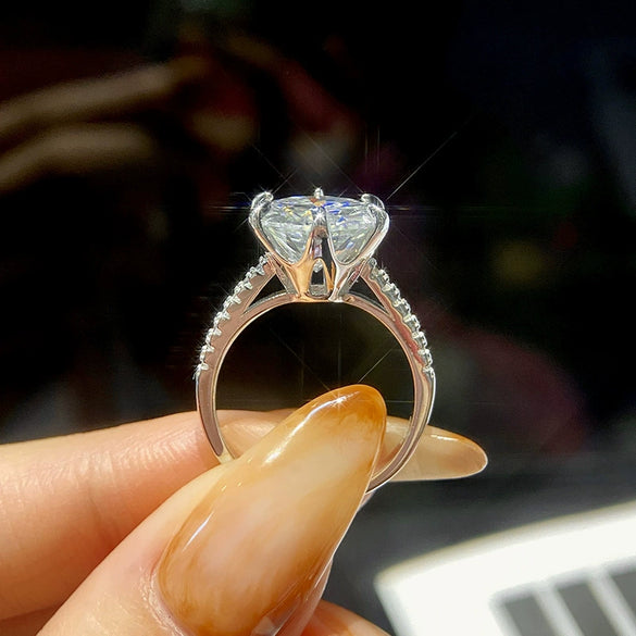 925 Sterling Silver Moissanite Pigeon Egg Ring With Classic Six Claw Design Electroplated For Women