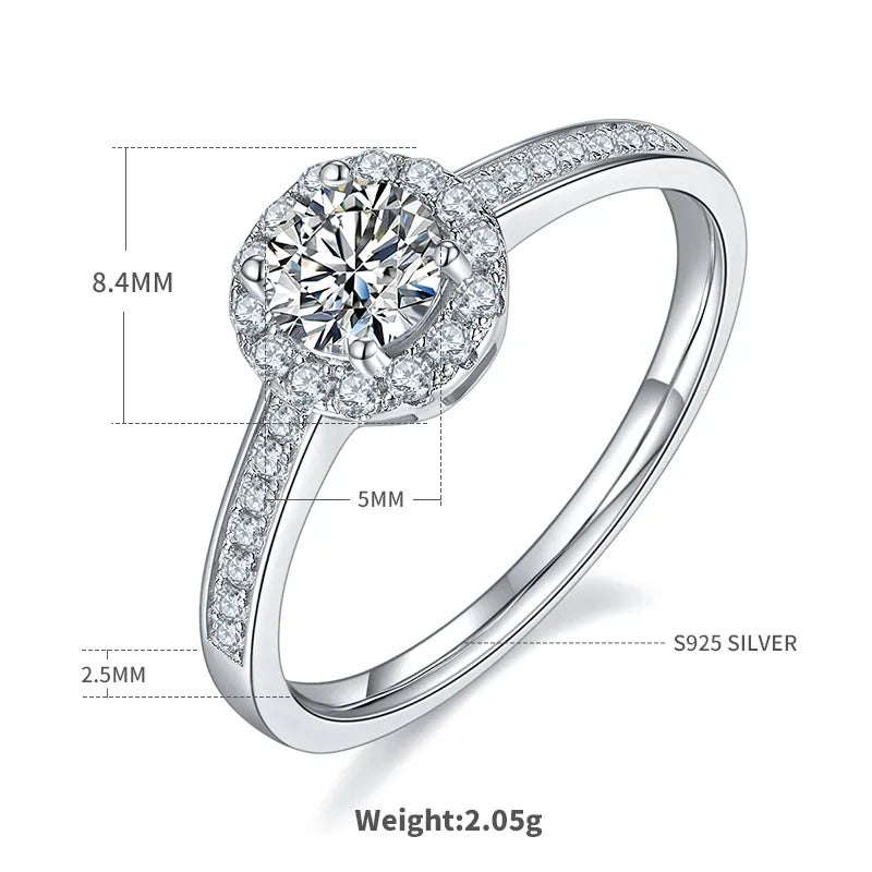 Sterling Silver Moissanite Round Rings