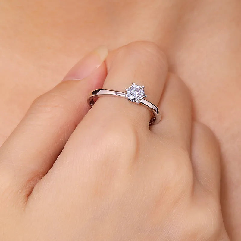 Sterling Silver Moissanite Round Rings