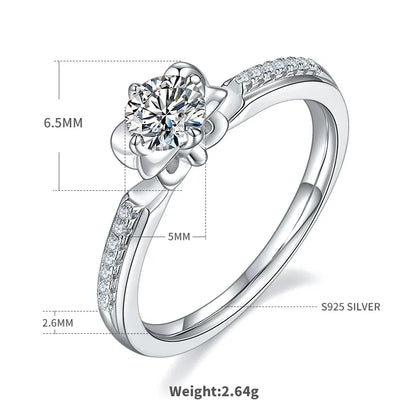 Sterling Silver Moissanite Round Round Brilliant Cut Rings