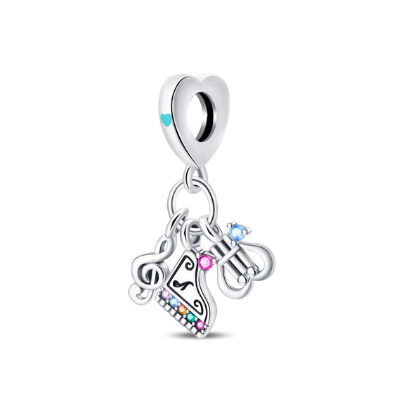 Sterling Silver Music Series Guitar Harp Bag Charm Beads Diy Jewelry Bracelet Accessories Dripping Oil Style