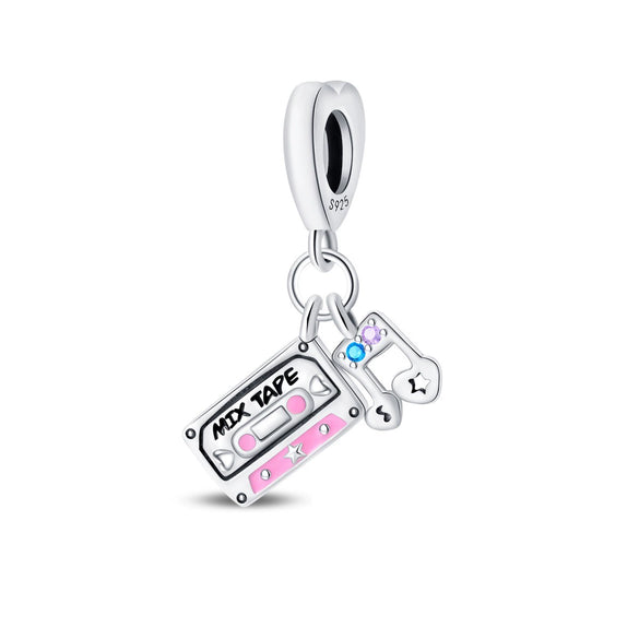 Sterling Silver Music Series Guitar Harp Bag Charm Beads Diy Jewelry Bracelet Accessories Dripping Oil Style