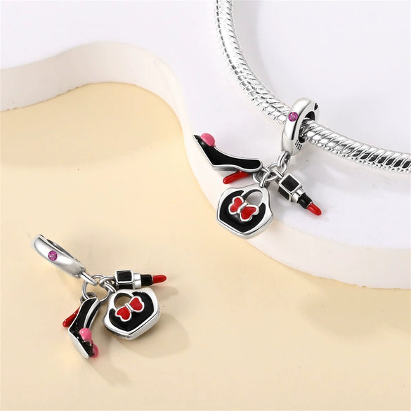 Sterling Silver Music Series Guitar Harp Bag Charm Beads Diy Jewelry Bracelet Accessories Dripping Oil Style