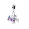 Sterling Silver Music Series Guitar Harp Bag Charm Beads Diy Jewelry Bracelet Accessories Dripping Oil Style