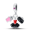 Sterling Silver Music Series Guitar Harp Bag Charm Beads Diy Jewelry Bracelet Accessories Dripping Oil Style