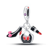 Sterling Silver Music Series Guitar Harp Bag Charm Beads Diy Jewelry Bracelet Accessories Dripping Oil Style