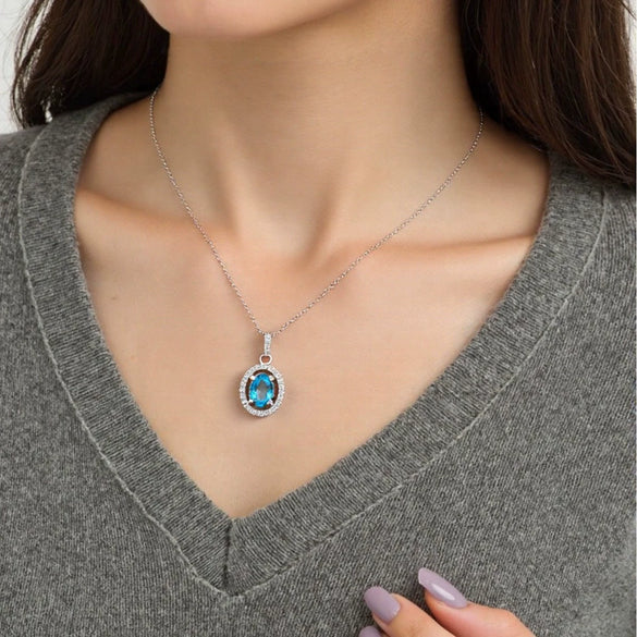 Sterling Silver Natural Color Amethyst Geometric Pendant Collarbone Necklace With Gemstones