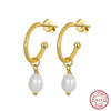 925 Sterling Silver Natural Freshwater Pearl Baroque Pipa Beads Retro Women's Earrings