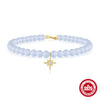925 Sterling Silver Navy Chalcedony Handmade Beaded Bracelet With Geometric Pattern And Electroplating For Women