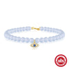 925 Sterling Silver Navy Chalcedony Handmade Beaded Bracelet With Geometric Pattern And Electroplating For Women