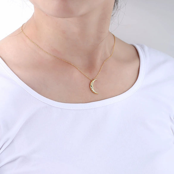 Sterling Silver Necklace With Diamond And Moon Geometric Design For Women