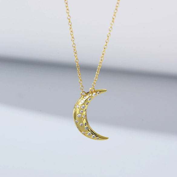 Sterling Silver Necklace With Diamond And Moon Geometric Design For Women