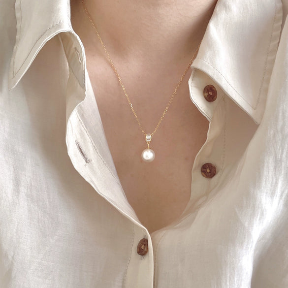 925 Sterling Silver Necklace With Geometric Pattern Pearl And Diamond