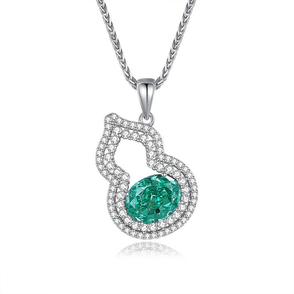 Sterling Silver Necklace With Tanzanite Gourd Pendant And Chopin Chain For Women Diamond Design Plant Flowers Style