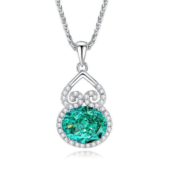 Sterling Silver Necklace With Tanzanite Gourd Pendant And Chopin Chain For Women Diamond Design Plant Flowers Style
