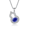 Sterling Silver Necklace With Tanzanite Gourd Pendant And Chopin Chain For Women Diamond Design Plant Flowers Style