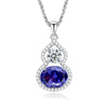 Sterling Silver Necklace With Tanzanite Gourd Pendant And Chopin Chain For Women Diamond Design Plant Flowers Style