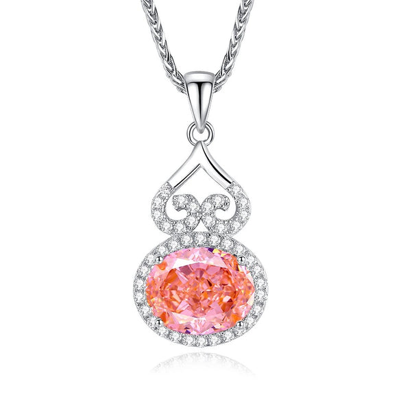 Sterling Silver Necklace With Tanzanite Gourd Pendant And Chopin Chain For Women Diamond Design Plant Flowers Style