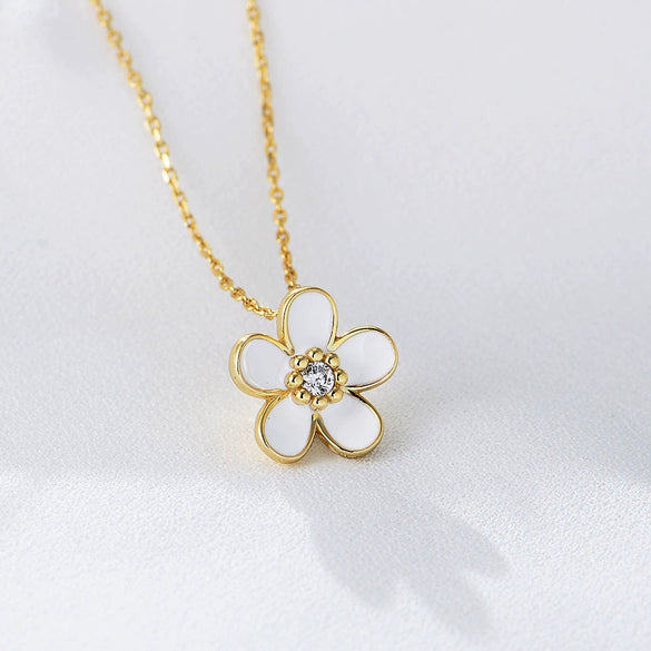 Sterling Silver Oil Dripping Small Flower Pendant Necklace For Women