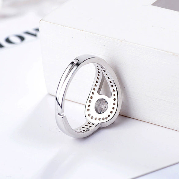 Sterling Silver Open Ring For Women With Geometric Zircon Four Claw Setting Electroplated Adjustable Fashion Jewelry