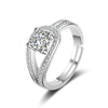 Sterling Silver Open Ring For Women With Geometric Zircon Four Claw Setting Electroplated Adjustable Fashion Jewelry
