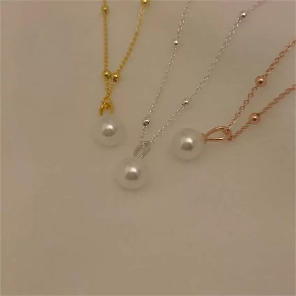 925 Sterling Silver Pearl Geometric Necklace