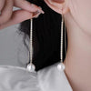 Sterling Silver Pearl Tassel Earrings For Women Simple Geometric Long Ear Line With Micro Inlay Elegant Fashion Jewelry